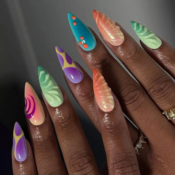 Handmade Summer Colorful Swirl and Shell Design Press on Nails E78