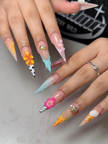Handmade Summer Ocean Beach 3D Charm Press on Nails D49
