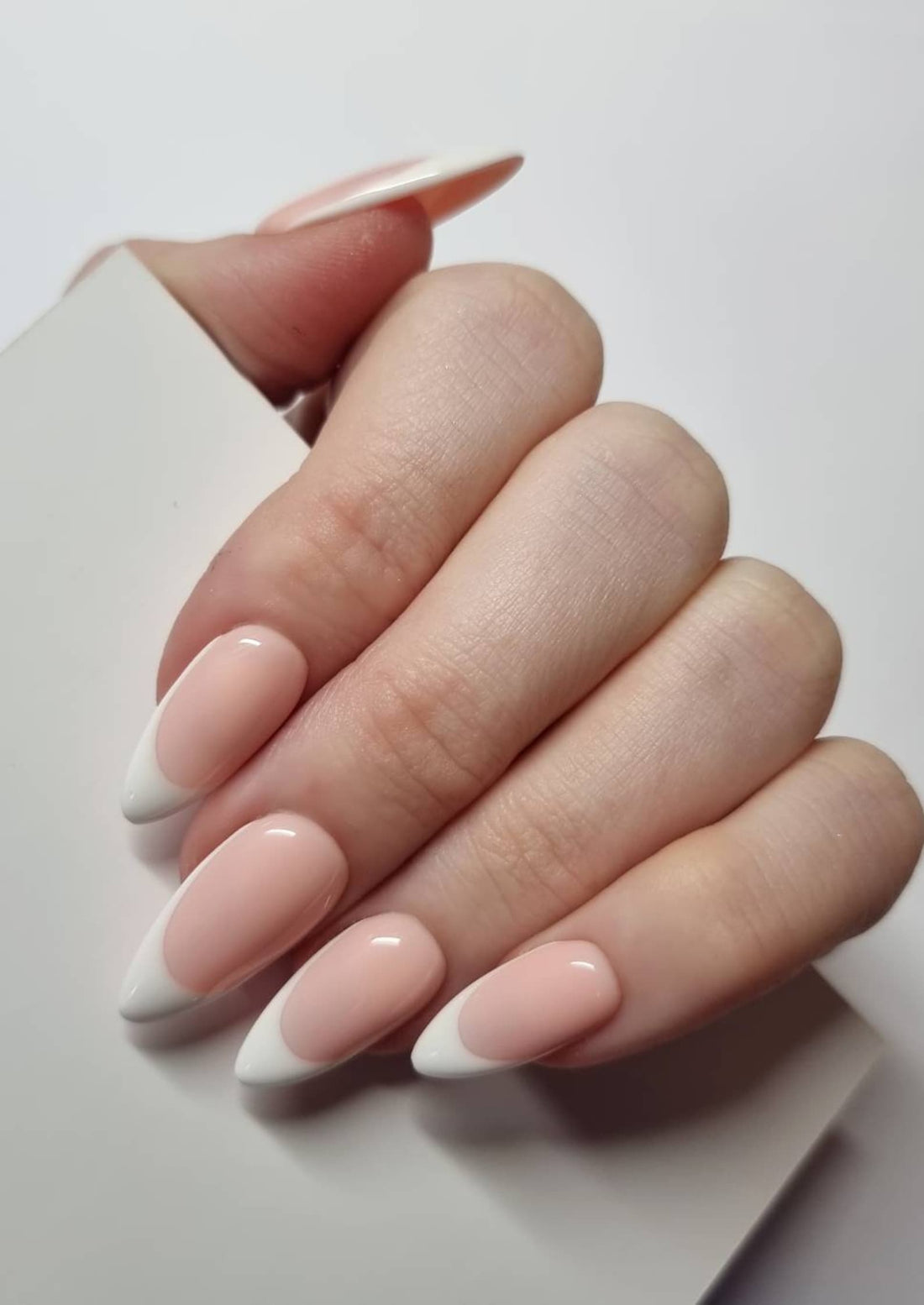 Handmade White French Tip Press on Nails - Custom Almond Design E68