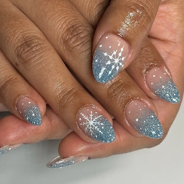 Handmade Winter Snowflake Blue Glitter Ombre Festive Press on Nails B02