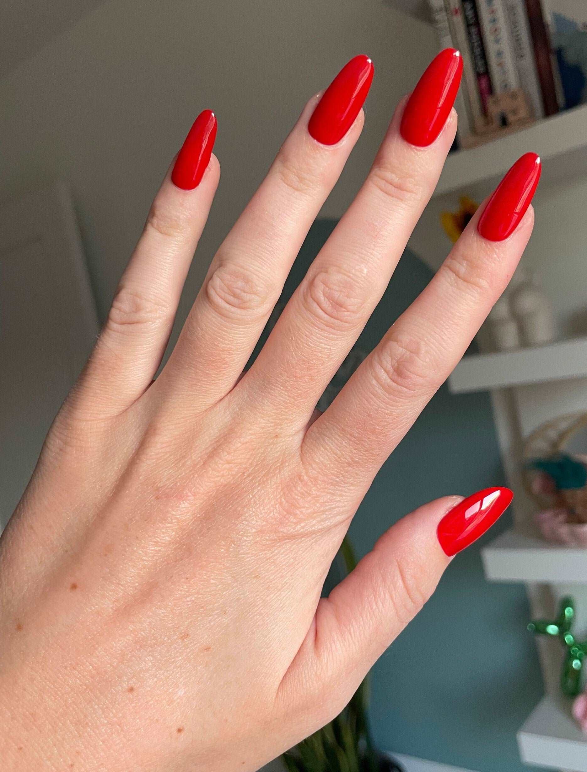 Lipstick Bright Red Nails - Custom Handmade Gel Fake Nails