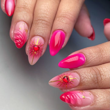 Pinky Aura Nails Heart Star Press on Nails - Reusable Handmade Fake Fingernails A39