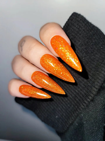 Pumpkin Orange Glitter Handmade Press on Nails - Reusable Fingernails K66