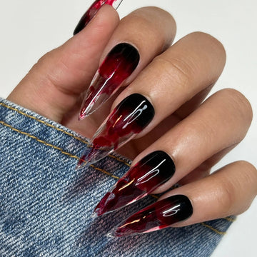 Swirl Bloody Dark Red Halloween Press on Nails - Hand-painted Fingernails