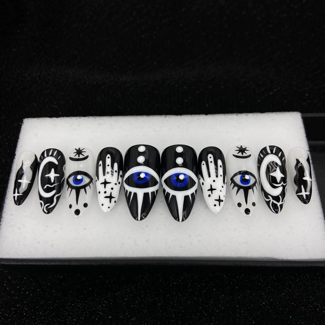 The Blue Abstract Eye Halloween Press on Nails - Handmade Fingernails V59