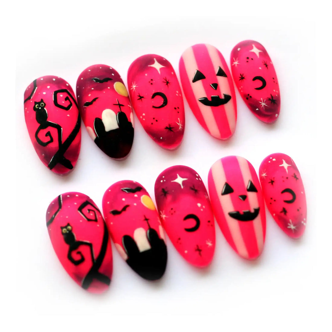 The Pink Night Spooky Halloween Press on Nails - Handmade Fingernails Y30