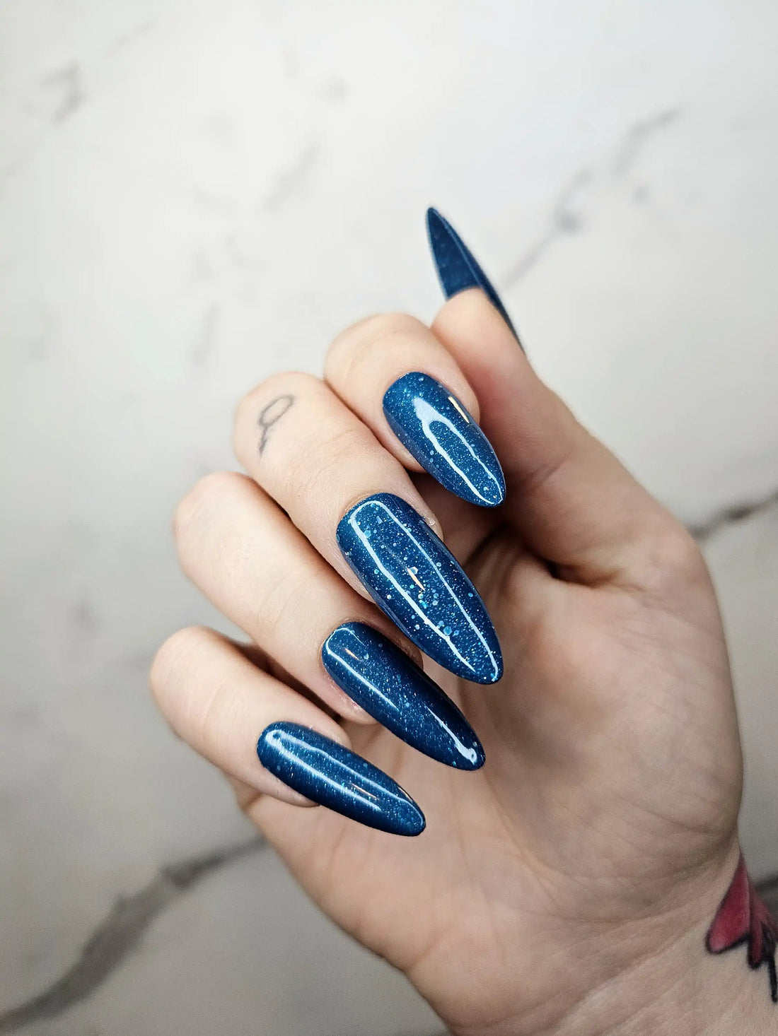 Water Bubble Glitter Blue Handmade Press on Nails - Reusable Fingernails K98