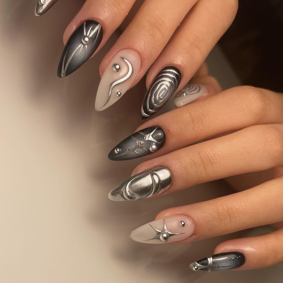 Silver Chrome Fruit Candy Press on Nails | Silver Nails | Press Ons | Y2k | Hand Made Luxury Nails | fashion Trendy Nails | Cool Girls Nails | Nail