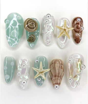 Starfish Snails Sea Vacation Summer Press On Nails - Beach Seashell Fingernails