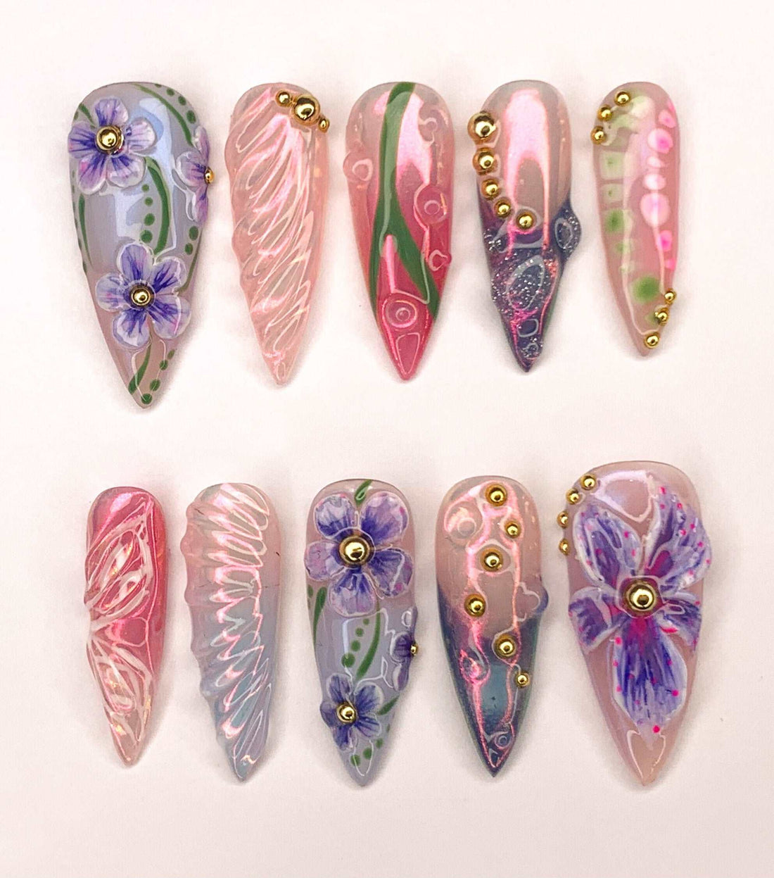 Butterfly Floral Spring and Summer Handmade Press On Nails