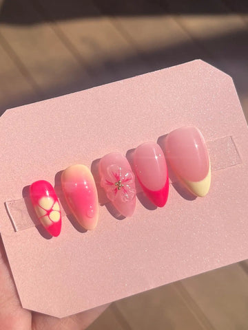 3D Flower Vibrant Simple Summer Custom Handmade Press on Nails Q79