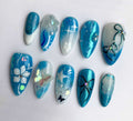Blue Bow and Butterfly Summer Press On Nails - Short Almond Custom Design