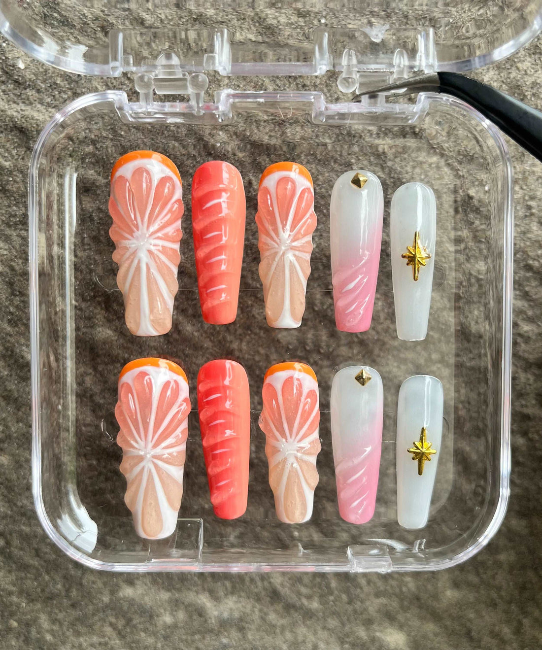 3D Summer Ombre Fruit Lover Handmade Pink Press On Nails