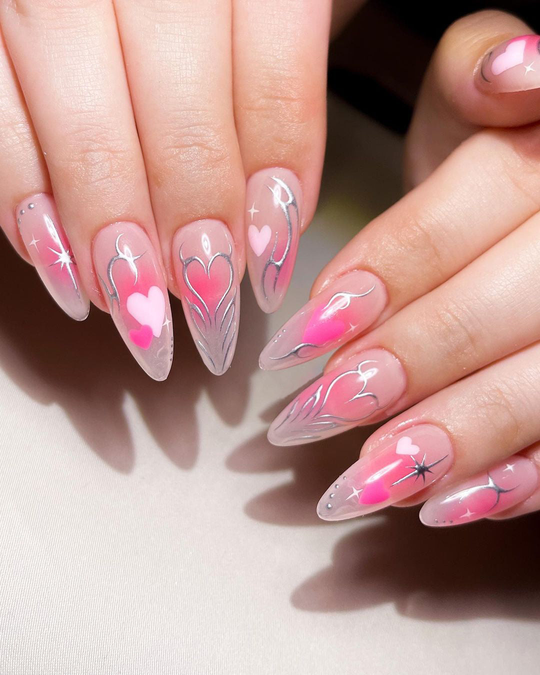 Valentine Heart Pink Fake Nails - Custom Elegant Design