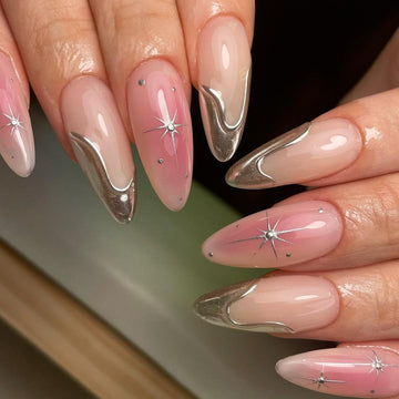 Simple Elegant Star Pink and Silver Custom Personalized Nails.