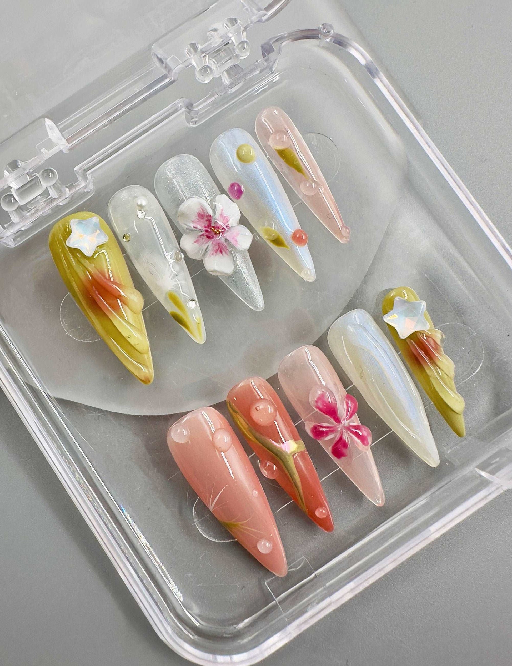 3D Floral Handmade Beautiful Spring Nails - Custom Colorful Design