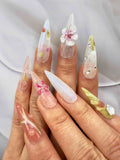 3D Floral Handmade Beautiful Spring Nails - Custom Colorful Design