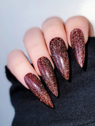 Glitter Brown Handmade Press on Nails - Luxury Reusable Fingernails
