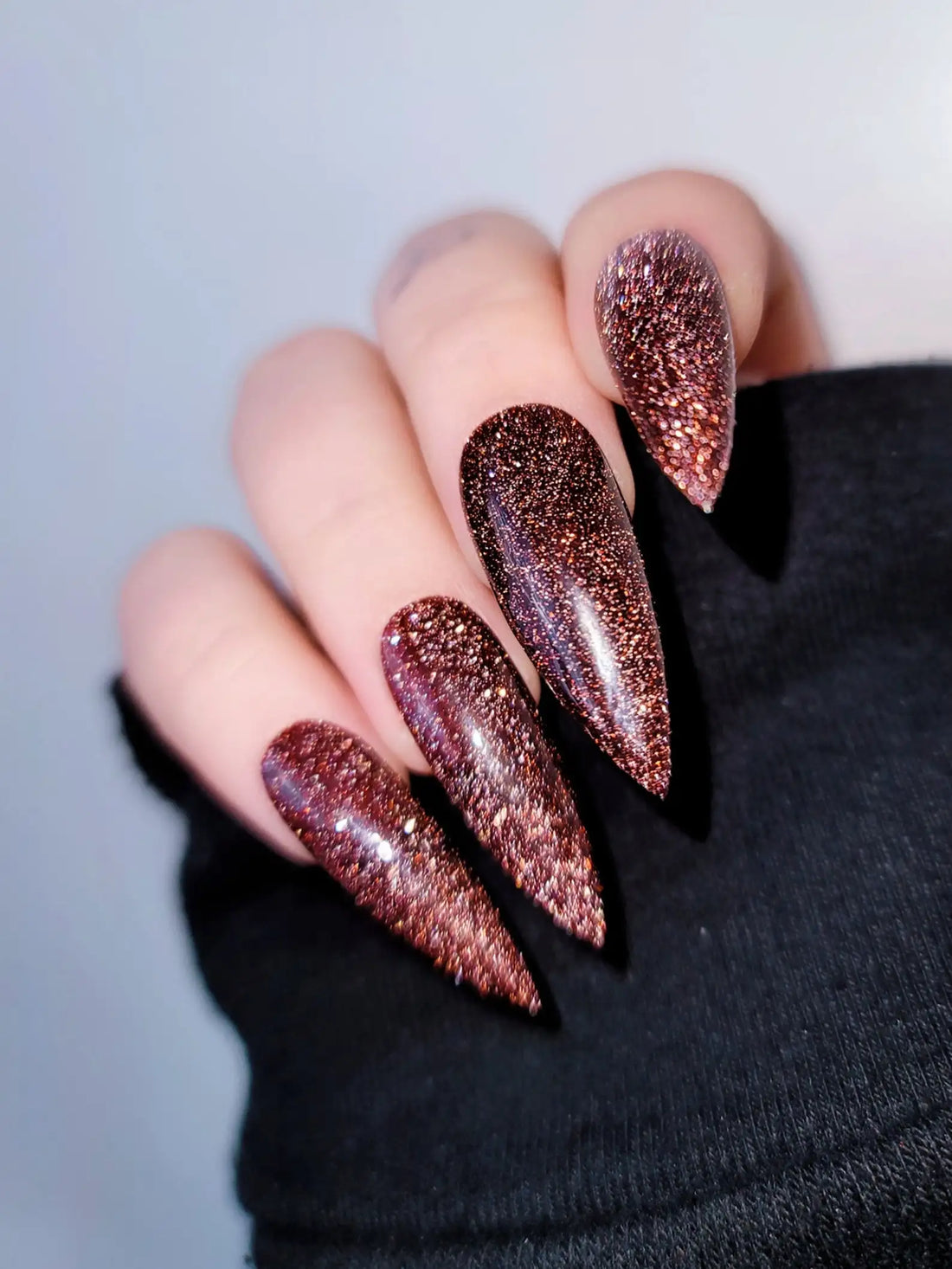 Handmade Glitter Brown Press on Nails - Luxury Reusable Fingernails K34