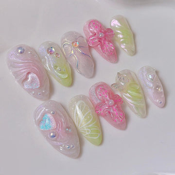 Fairy Bow Florals Butterfly Heart Custom Press On Nails H71