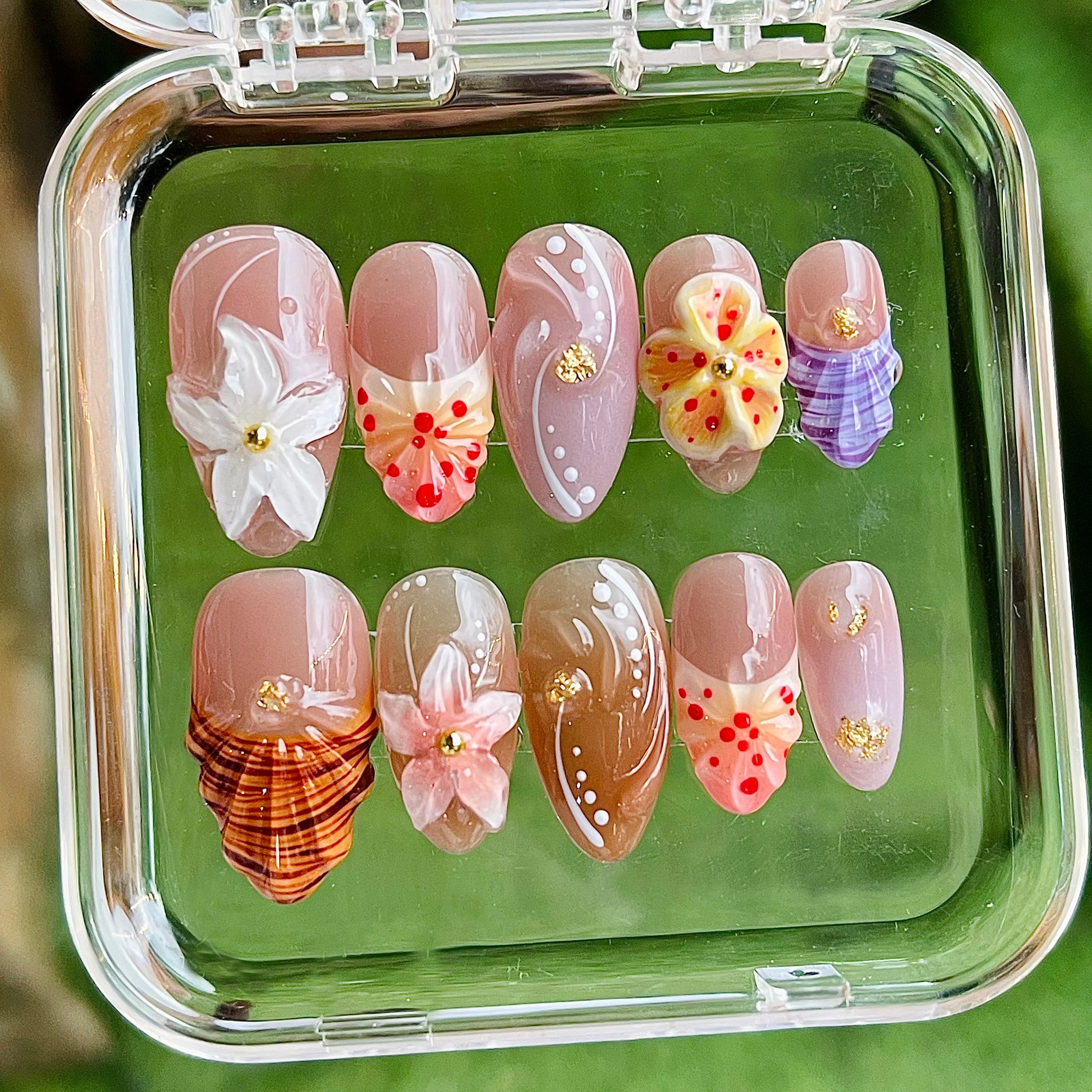 Colorful 3D Floral Elegant Press on Nails - Handmade Custom Fake Nail