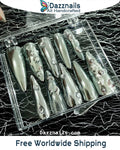 Handmade Silver Press On Nails - Free Style Goth Long Metallic Design.