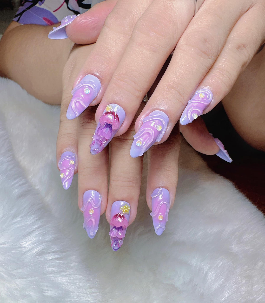 Squid 3D Ombre Custom Summer Press on Nails - Purple & Clear Design