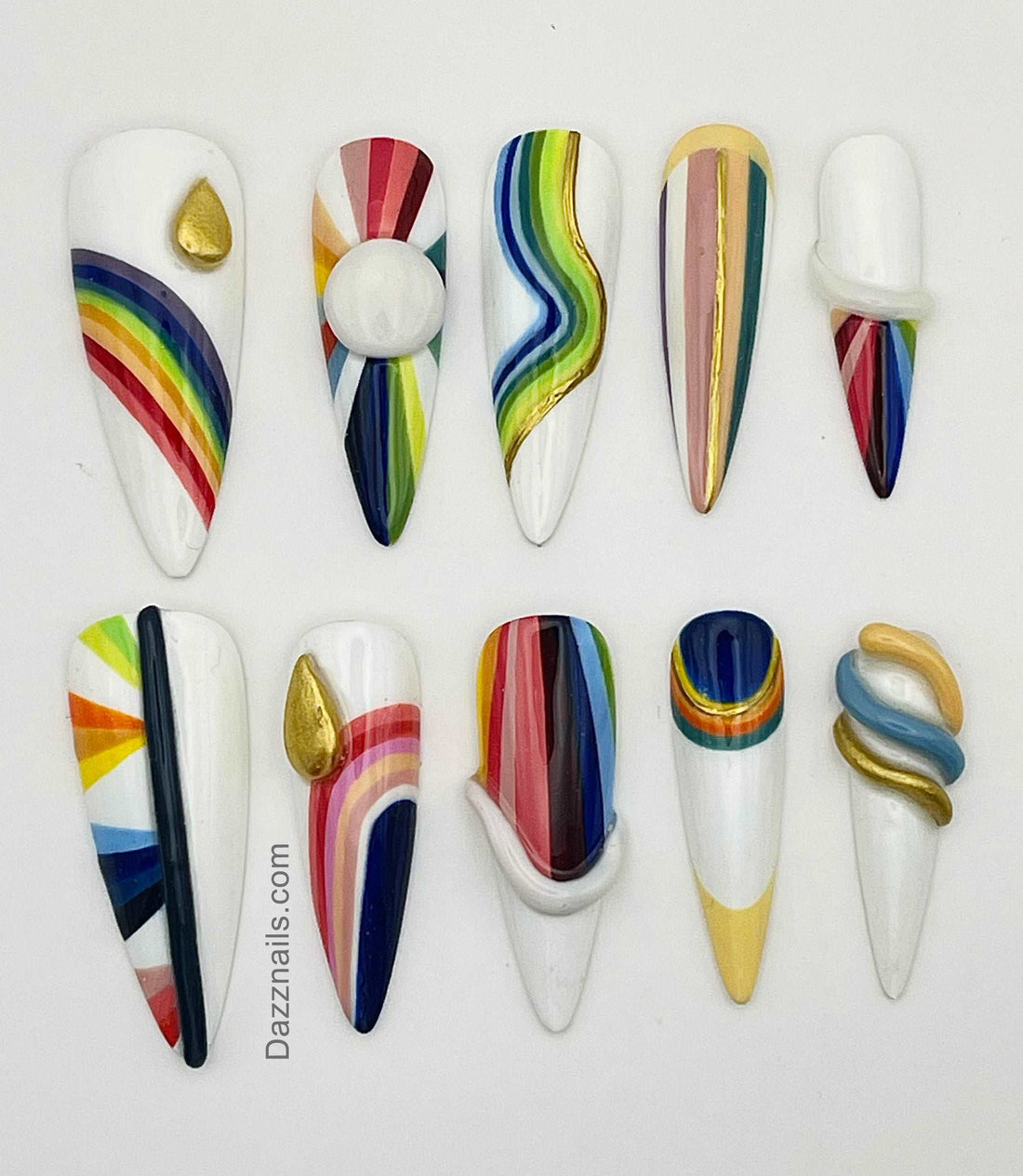 Ceramics Inspired Reusable Press on Nails -  Handmade Beautiful Colorful Design