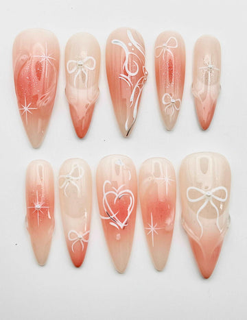 Cute Pink Ombre Fake Nails Custom Design