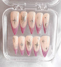 Butterfly Pink French Tip Press on Nails - Silver Star Custom Design