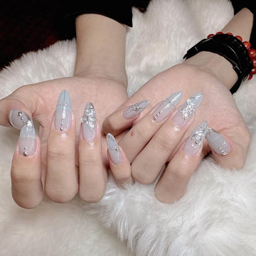 Elegant Silver Light Blue Ombre Custom Press on Nails