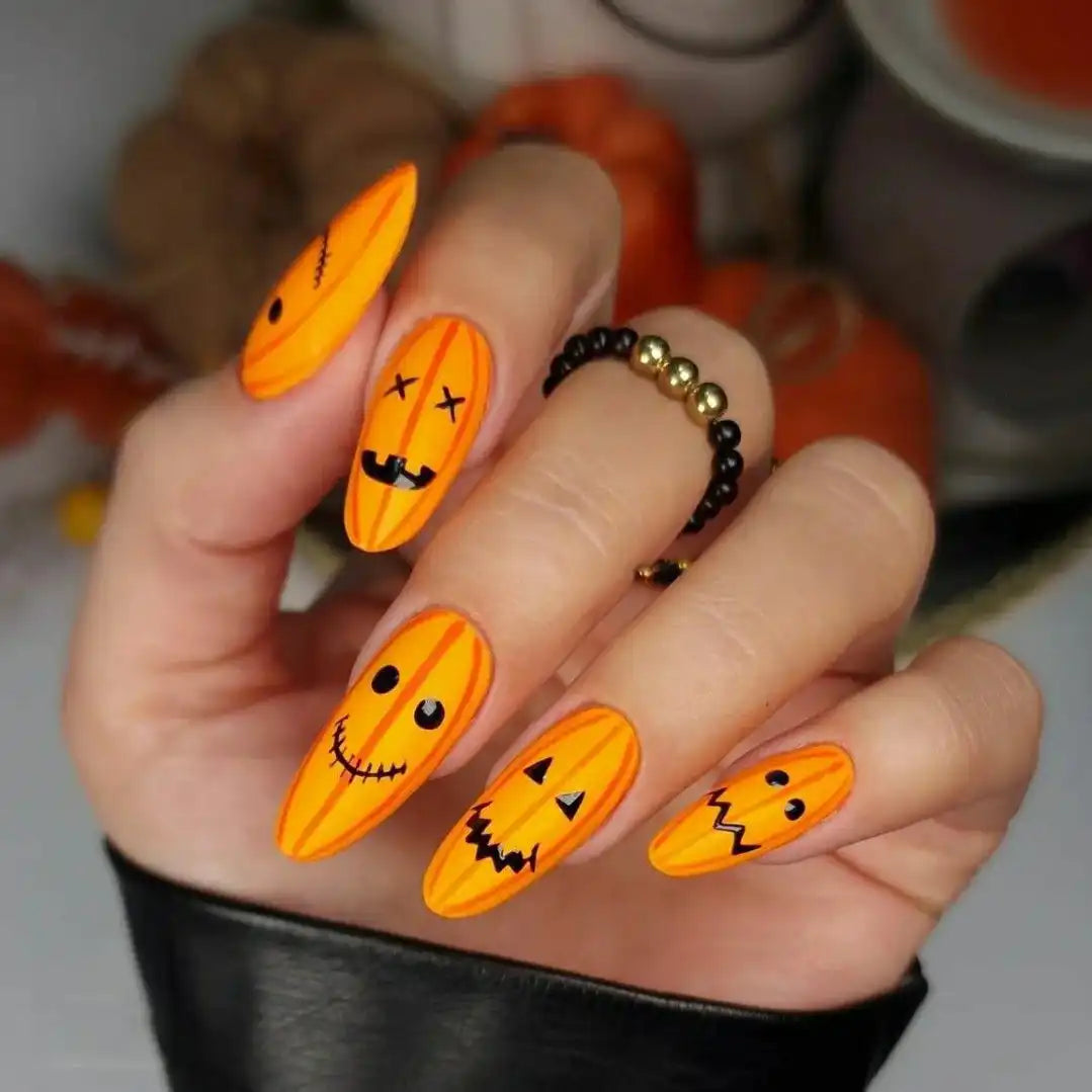 Cute Spooky Jack-o'-lantern Orange Halloween Press on Nails