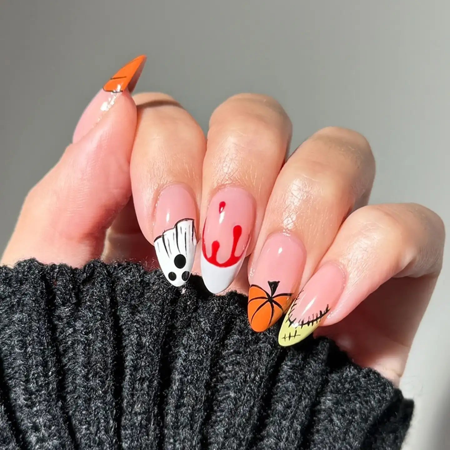 Handmade Spooky Blood Drip Ghost Halloween Press on Nails B49