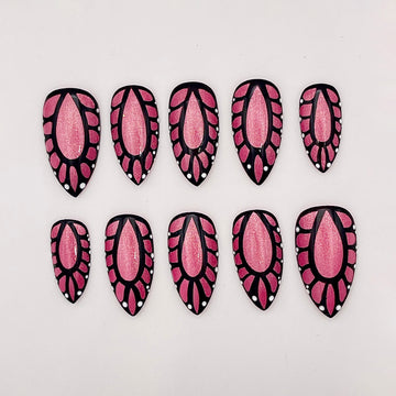 Magic Pink Butterfly Wings Press on Nails - Cute Short Long Fingernails