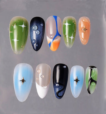 Handmade Free Style Reusable Press on Nails - Colorful Summer Nails Design