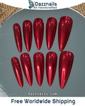 Handmade Red Chrome Press on Nails - Solid Color Beauty Mirror Design.