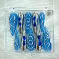Handmade Butterfly Press On Nails - Silver & Blue Custom Party Design.
