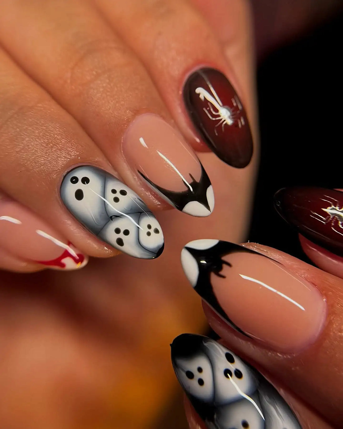 Handmade Spooky Blood Ghost Spider Halloween Press on Nails W83