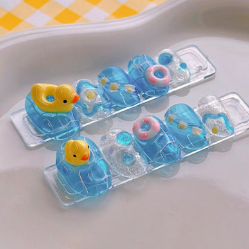 Yellow Duck Handmade Press on Nails - Pool Party Cute Summer 3D Fingernails