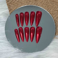 Handmade Red Chrome Press on Nails - Solid Color Beauty Mirror Design.