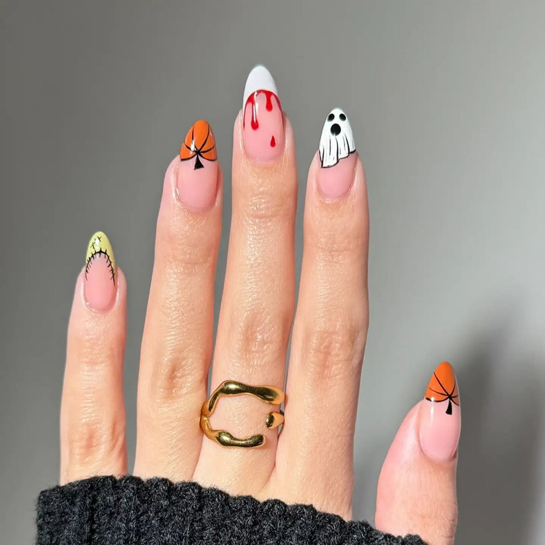 Handmade Spooky Blood Drip Ghost Halloween Press on Nails B49