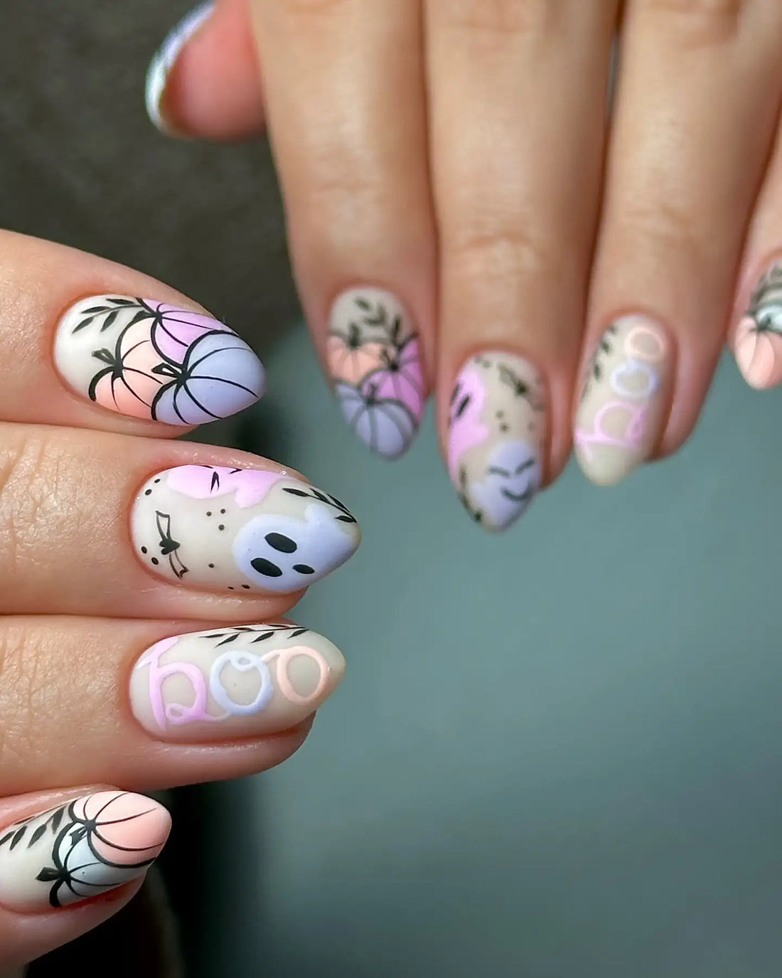 Handmade Pastel Ghost Pumpkin Boo Halloween Fall Press on Nails E59
