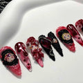 Handmade Halloween Press on Nails - 3D Gothic Doll Red Heart Design.