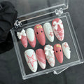 Handmade Kawaii Press On Nails - Japanese Style Cute Kitty Pink & White.