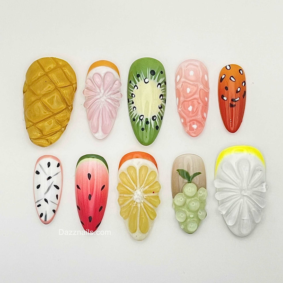 Fruit Colorful Summer Press on Nails -  Handmade Almond Cute Design