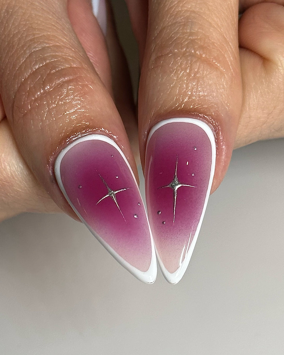Handmade Bold Purple Silver Star Aura Press on Nails F94