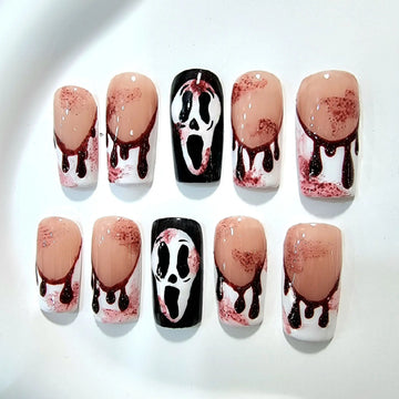 Halloween Ghost Face Bloody Press on Nails - Spooky October Fingernails