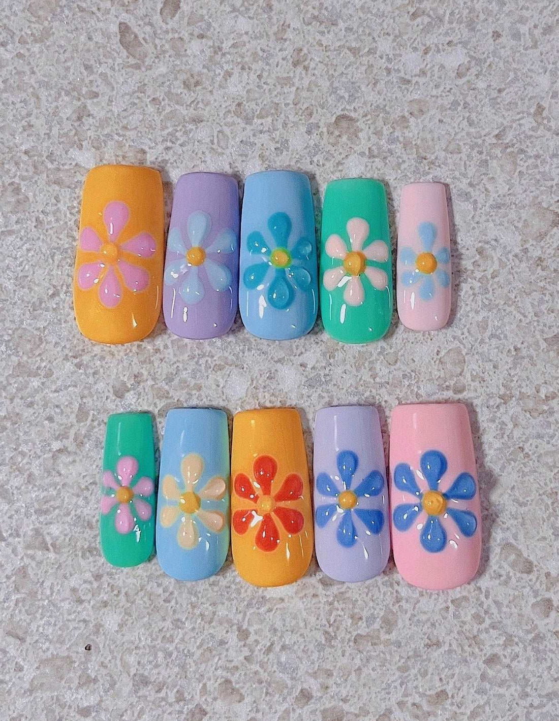 3d Flower Colorful Rainbow Reusable Handmade Custom Press On Nails