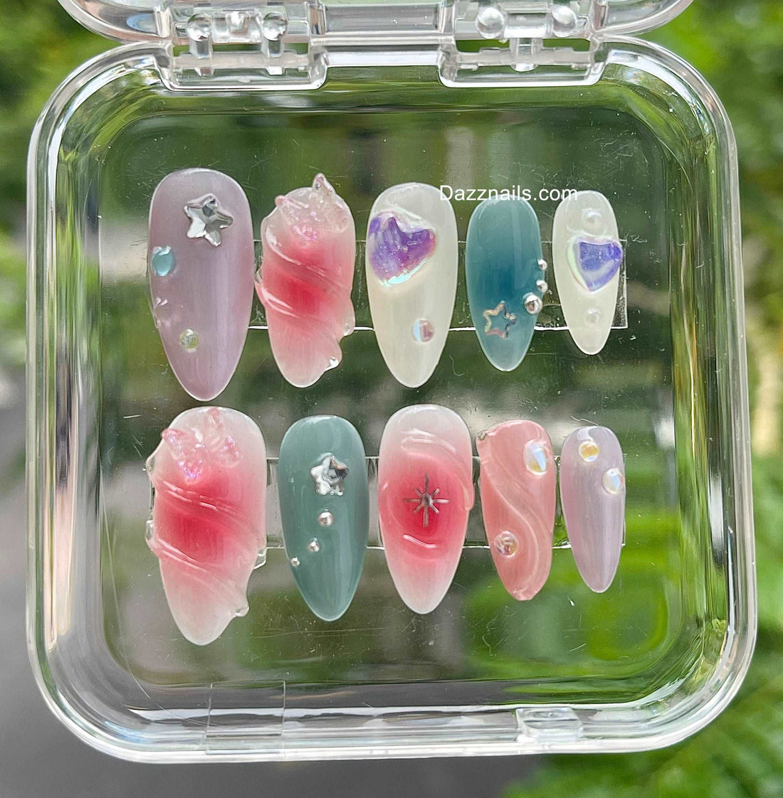 Fairy Cute Pink Spring Press on Nails -  Handmade Almond Design