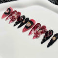 Handmade Halloween Press on Nails - 3D Gothic Doll Red Heart Design.